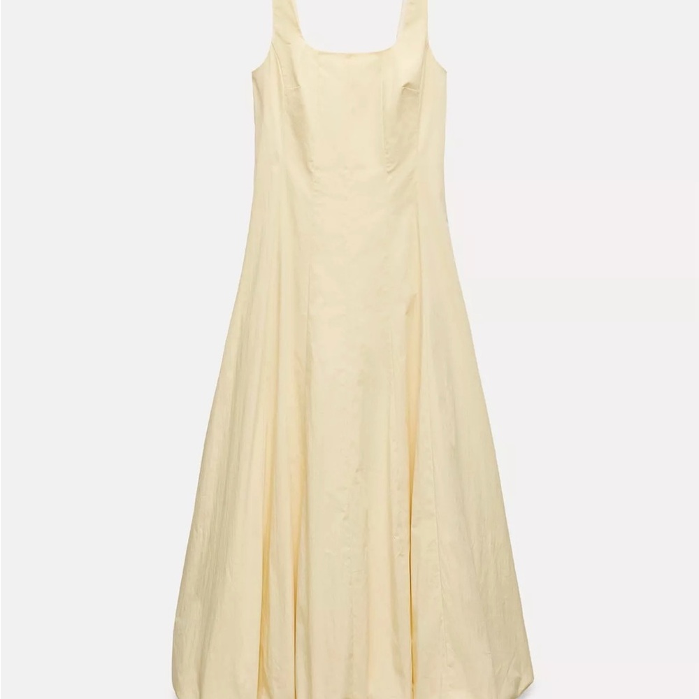 Zara Classic butter yellow Square-Neck Women’s Dress